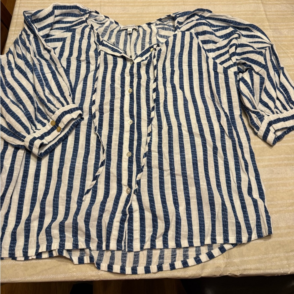 Gibson Latimer Navy and White Striped Blouse
